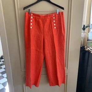 Cute J Crew bright orange linen cropped sailor pants (10)